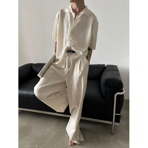 美式復古鏤空方領短袖針織衫夏季時髦寬松慵懶蕾絲半袖高級男襯衣 美式復古鏤空方領短袖針織衫夏季時髦寬松慵懶蕾絲半袖高級男襯衣