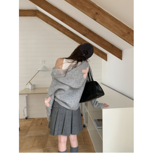 PPHOME加厚灰色花朵提花連帽針織開衫毛衣女秋季韓系寬松軟糯外套 PPHOME加厚灰色花朵提花連帽針織開衫毛衣女秋季韓系寬松軟糯外套