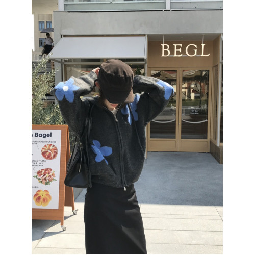 PPHOME加厚灰色花朵提花連帽針織開衫毛衣女秋季韓系寬松軟糯外套 PPHOME加厚灰色花朵提花連帽針織開衫毛衣女秋季韓系寬松軟糯外套