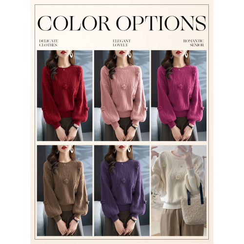 圓領針織衫上衣女秋冬胖mm寬松遮肚子燈籠袖超好看粉色毛衣打底衫 圓領針織衫上衣女秋冬胖mm寬松遮肚子燈籠袖超好看粉色毛衣打底衫