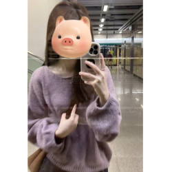 深秋初冬穿搭紫色圓領套頭軟糯毛衣女秋冬季寬松慵懶風針織衫上衣
