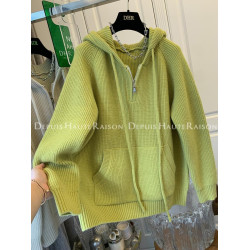 胖mm300斤大碼慵懶風連帽毛衣針織衫女秋冬寬松設計感半拉鍊上衣