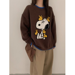 韓國卡通史努比圓套頭毛衣女秋冬2025新款寬松減齡慵懶風針織上衣