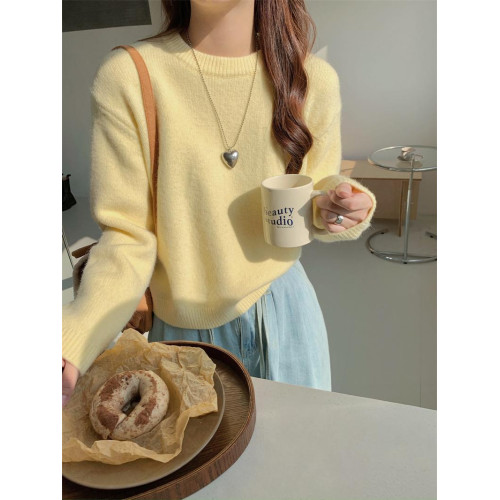 韓系學院風減齡圓領套頭馬卡龍奶油藍寬松毛衣女針織衫秋冬上衣 韓系學院風減齡圓領套頭馬卡龍奶油藍寬松毛衣女針織衫秋冬上衣