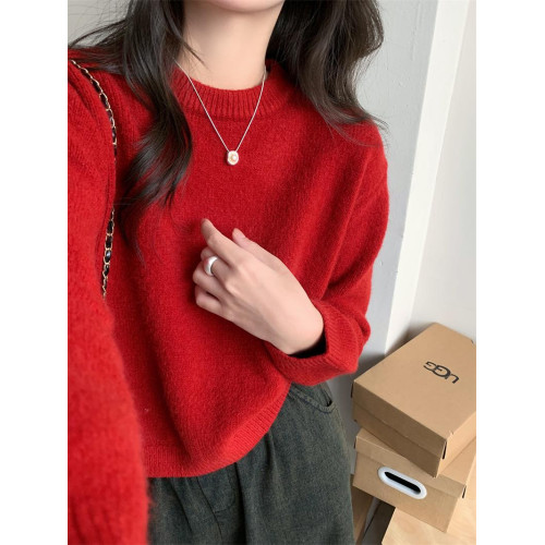 韓系學院風減齡圓領套頭馬卡龍奶油藍寬松毛衣女針織衫秋冬上衣 韓系學院風減齡圓領套頭馬卡龍奶油藍寬松毛衣女針織衫秋冬上衣