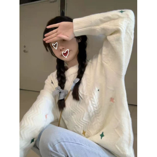 日系復古可愛軟糯麻花毛衣女秋冬慵懶風寬松套頭外穿加厚針織上衣 日系復古可愛軟糯麻花毛衣女秋冬慵懶風寬松套頭外穿加厚針織上衣