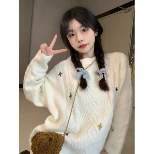 日系復古可愛軟糯麻花毛衣女秋冬慵懶風寬松套頭外穿加厚針織上衣 日系復古可愛軟糯麻花毛衣女秋冬慵懶風寬松套頭外穿加厚針織上衣