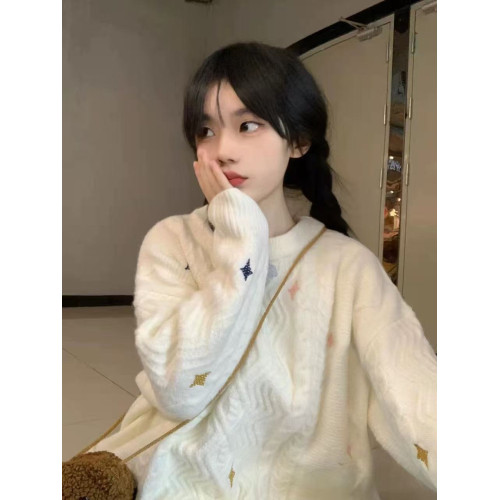 日系復古可愛軟糯麻花毛衣女秋冬慵懶風寬松套頭外穿加厚針織上衣 日系復古可愛軟糯麻花毛衣女秋冬慵懶風寬松套頭外穿加厚針織上衣