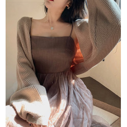 辣妹黑色設計感短款針織毛衣開衫女半截外搭坎肩罩衫披肩外套上衣