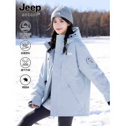 JEEP藍色沖鋒衣羽絨服女款2025新款冬季三合一加厚保暖滑雪服外套