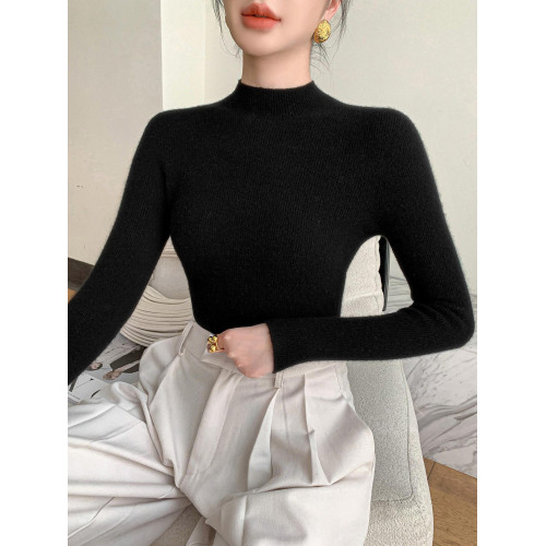 高級質感羊毛衫女半高領修身內搭打底衫秋冬新款加厚百搭針織毛衣 高級質感羊毛衫女半高領修身內搭打底衫秋冬新款加厚百搭針織毛衣