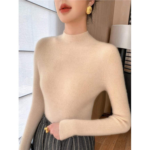 高級質感羊毛衫女半高領修身內搭打底衫秋冬新款加厚百搭針織毛衣 高級質感羊毛衫女半高領修身內搭打底衫秋冬新款加厚百搭針織毛衣