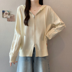 小吉家大碼女裝秋裝新款胖mm休閒雙拉鍊抽繩連帽長袖針織上衣毛衣