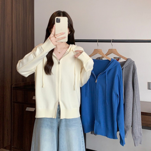 小吉家大碼女裝秋裝新款胖mm休閒雙拉鍊抽繩連帽長袖針織上衣毛衣 小吉家大碼女裝秋裝新款胖mm休閒雙拉鍊抽繩連帽長袖針織上衣毛衣