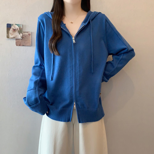 小吉家大碼女裝秋裝新款胖mm休閒雙拉鍊抽繩連帽長袖針織上衣毛衣 小吉家大碼女裝秋裝新款胖mm休閒雙拉鍊抽繩連帽長袖針織上衣毛衣