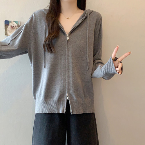 小吉家大碼女裝秋裝新款胖mm休閒雙拉鍊抽繩連帽長袖針織上衣毛衣 小吉家大碼女裝秋裝新款胖mm休閒雙拉鍊抽繩連帽長袖針織上衣毛衣