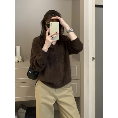 馬海毛白色毛衣女內搭秋冬季2025溫柔v領套頭寬松慵懶針織衫外穿 馬海毛白色毛衣女內搭秋冬季2025溫柔v領套頭寬松慵懶針織衫外穿