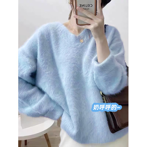 馬海毛白色毛衣女內搭秋冬季2025溫柔v領套頭寬松慵懶針織衫外穿 馬海毛白色毛衣女內搭秋冬季2025溫柔v領套頭寬松慵懶針織衫外穿