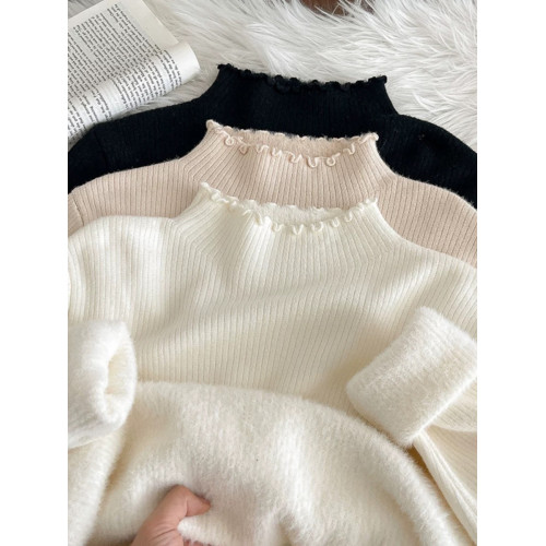 木耳邊內搭一體絨半高領毛衣女秋冬季新款保暖上衣加絨加厚針織衫 木耳邊內搭一體絨半高領毛衣女秋冬季新款保暖上衣加絨加厚針織衫