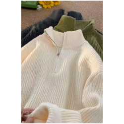 半拉鍊高領毛衣男秋季2024新款純色針織衫韓系慵懶風百搭休閒外套