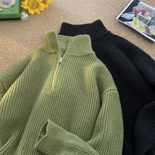 半拉鍊高領毛衣男秋季2024新款純色針織衫韓系慵懶風百搭休閒外套 半拉鍊高領毛衣男秋季2024新款純色針織衫韓系慵懶風百搭休閒外套