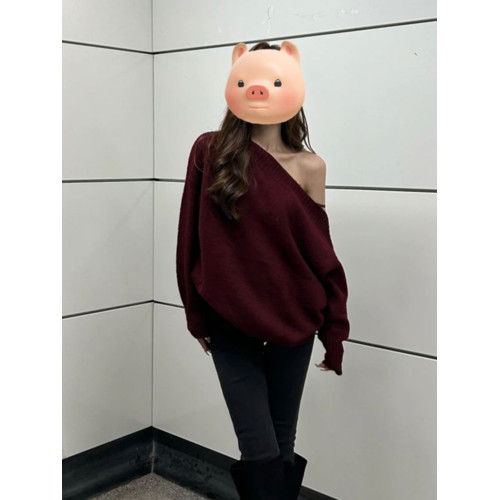 粉色不規則斜肩毛衣女款2025新款秋冬季加厚慵懶風露肩針織衫上衣 粉色不規則斜肩毛衣女款2025新款秋冬季加厚慵懶風露肩針織衫上衣