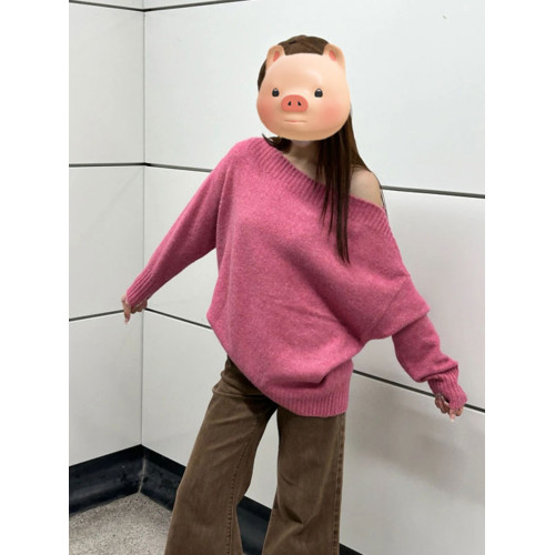粉色不規則斜肩毛衣女款2025新款秋冬季加厚慵懶風露肩針織衫上衣 粉色不規則斜肩毛衣女款2025新款秋冬季加厚慵懶風露肩針織衫上衣