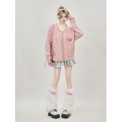 2025秋季新款法式高級感小香風針織開衫粉色毛衣外套女春秋慵懶風