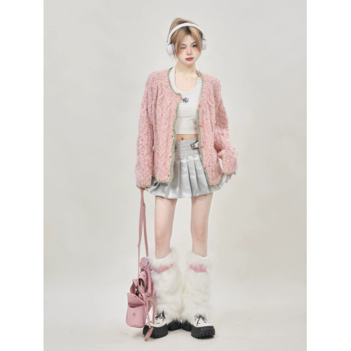 2025秋季新款法式高級感小香風針織開衫粉色毛衣外套女春秋慵懶風 2025秋季新款法式高級感小香風針織開衫粉色毛衣外套女春秋慵懶風