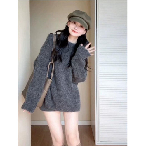 深秋初冬穿搭灰色寬松慵懶風中長款海馬毛毛衣女美拉德針織衫上衣 深秋初冬穿搭灰色寬松慵懶風中長款海馬毛毛衣女美拉德針織衫上衣