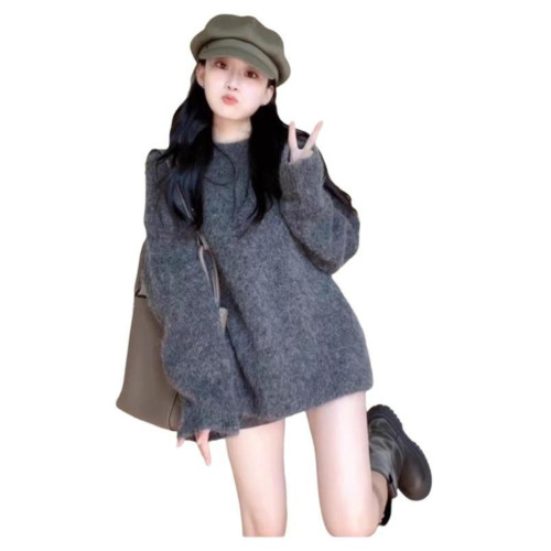 深秋初冬穿搭灰色寬松慵懶風中長款海馬毛毛衣女美拉德針織衫上衣 深秋初冬穿搭灰色寬松慵懶風中長款海馬毛毛衣女美拉德針織衫上衣