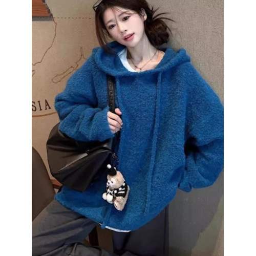 韓系慵懶風軟糯圈圈紗連帽毛衣2024秋冬季新款寬松加厚保暖上衣女 韓系慵懶風軟糯圈圈紗連帽毛衣2024秋冬季新款寬松加厚保暖上衣女