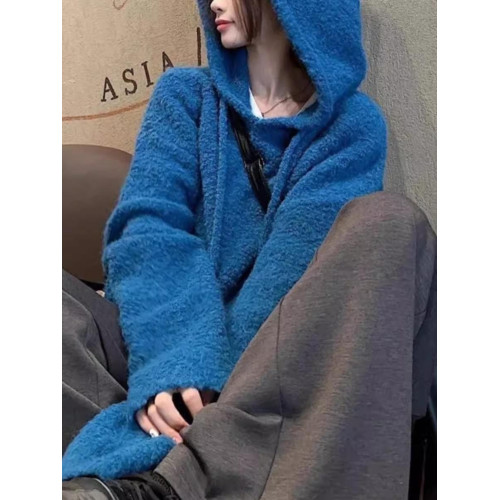 韓系慵懶風軟糯圈圈紗連帽毛衣2024秋冬季新款寬松加厚保暖上衣女 韓系慵懶風軟糯圈圈紗連帽毛衣2024秋冬季新款寬松加厚保暖上衣女