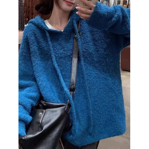 韓系慵懶風軟糯圈圈紗連帽毛衣2024秋冬季新款寬松加厚保暖上衣女 韓系慵懶風軟糯圈圈紗連帽毛衣2024秋冬季新款寬松加厚保暖上衣女