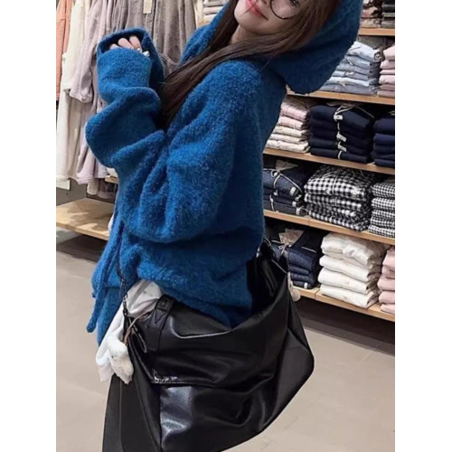 韓系慵懶風軟糯圈圈紗連帽毛衣2024秋冬季新款寬松加厚保暖上衣女 韓系慵懶風軟糯圈圈紗連帽毛衣2024秋冬季新款寬松加厚保暖上衣女