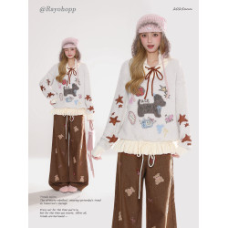 Rayohopp甜美刺綉毛衣外套女秋冬新款慵懶風針織衫上衣小衆設計感