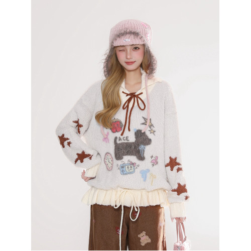 Rayohopp甜美刺綉毛衣外套女秋冬新款慵懶風針織衫上衣小衆設計感 Rayohopp甜美刺綉毛衣外套女秋冬新款慵懶風針織衫上衣小衆設計感