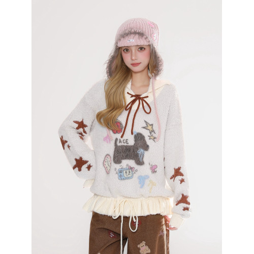 Rayohopp甜美刺綉毛衣外套女秋冬新款慵懶風針織衫上衣小衆設計感 Rayohopp甜美刺綉毛衣外套女秋冬新款慵懶風針織衫上衣小衆設計感