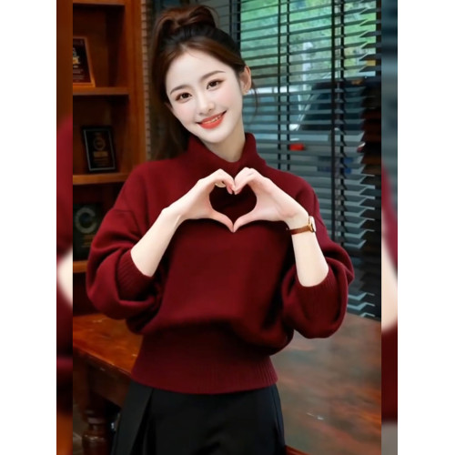 半高領橘色短款針織衫上衣2025冬季新款高級感慵懶風爆款毛衣女裝 半高領橘色短款針織衫上衣2025冬季新款高級感慵懶風爆款毛衣女裝