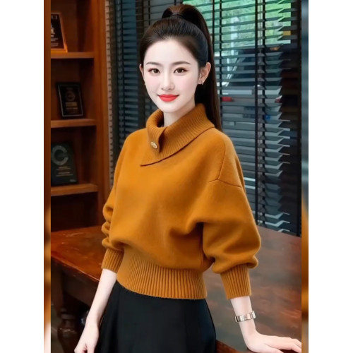 半高領橘色短款針織衫上衣2025冬季新款高級感慵懶風爆款毛衣女裝 半高領橘色短款針織衫上衣2025冬季新款高級感慵懶風爆款毛衣女裝