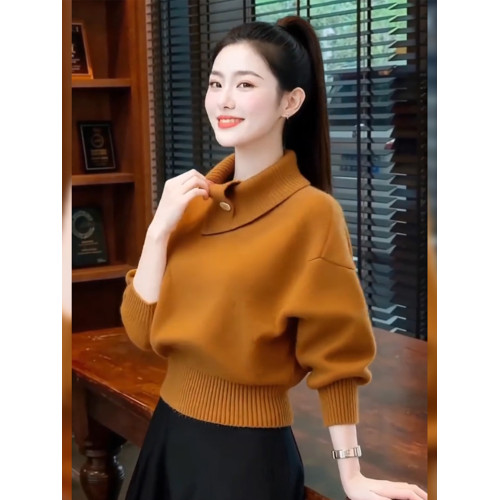 半高領橘色短款針織衫上衣2025冬季新款高級感慵懶風爆款毛衣女裝 半高領橘色短款針織衫上衣2025冬季新款高級感慵懶風爆款毛衣女裝