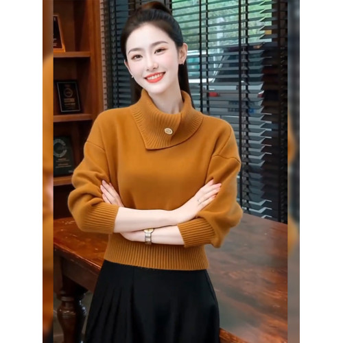 半高領橘色短款針織衫上衣2025冬季新款高級感慵懶風爆款毛衣女裝 半高領橘色短款針織衫上衣2025冬季新款高級感慵懶風爆款毛衣女裝