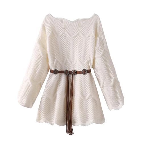 大碼2025春秋新款胖MM女裝長袖純色洋氣減齡腰帶收腰顯瘦針織毛衣