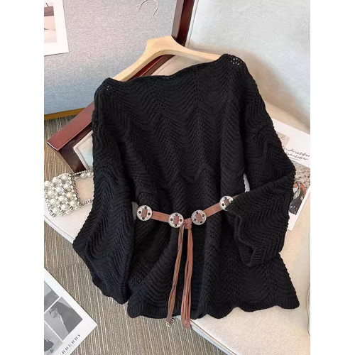 大碼2025春秋新款胖MM女裝長袖純色洋氣減齡腰帶收腰顯瘦針織毛衣