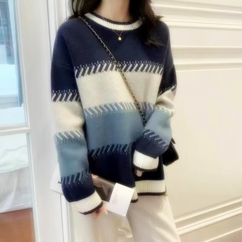 圓領套頭針織衫上衣2025秋冬季新款寬松慵懶風洋氣打底毛衣女加厚 圓領套頭針織衫上衣2025秋冬季新款寬松慵懶風洋氣打底毛衣女加厚