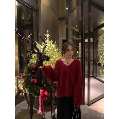 咖色v領仿水貂絨毛衣女秋冬軟糯慵懶風套頭針織衫高級感內搭上衣 咖色v領仿水貂絨毛衣女秋冬軟糯慵懶風套頭針織衫高級感內搭上衣