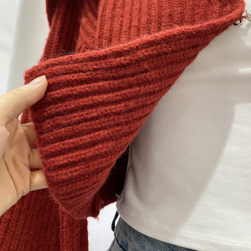 2025年秋季新款韓版時尚設計感翻領拉鍊針織開衫女短款毛衣外套