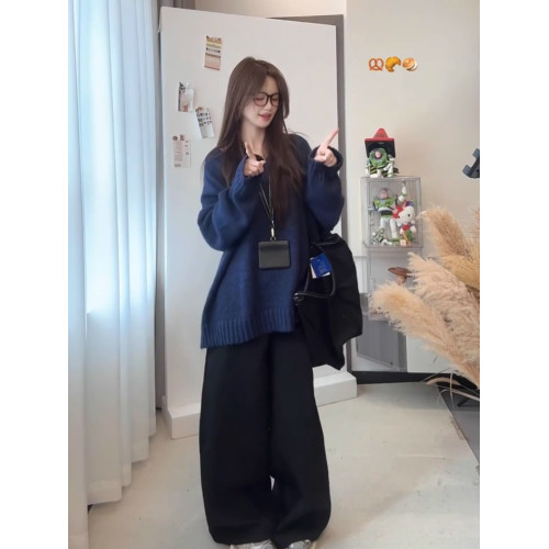 國潮牌v領毛衣女秋冬寬松慵懶風軟糯溫柔別致休閒百搭針織衫上衣