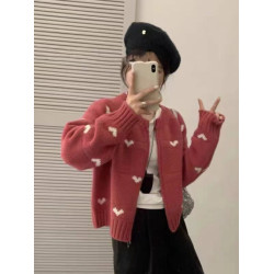 愛心毛衣拉鍊外套女春秋韓系針織開衫新款慵懶風早秋穿搭衣服上衣