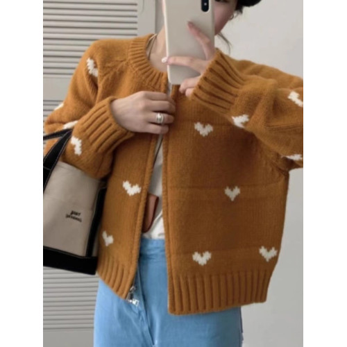 愛心毛衣拉鍊外套女春秋韓系針織開衫新款慵懶風早秋穿搭衣服上衣